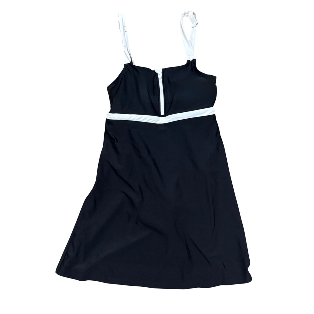 Lands End Womens Black White Trim Swim Dress Adjustable Straps NWT Size XS 2-4